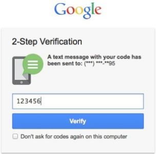 Screenshot of a 2-steps authentication page by Google